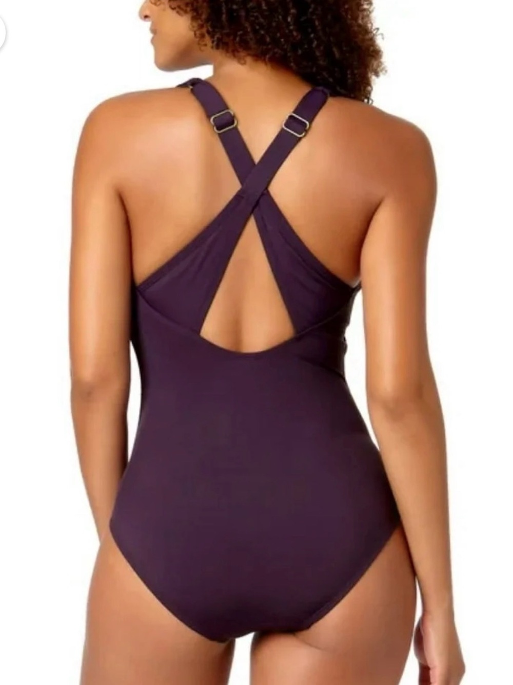 Women’s One-Piece Swimsuit in Deep Plum - Adjustable Crossover Straps